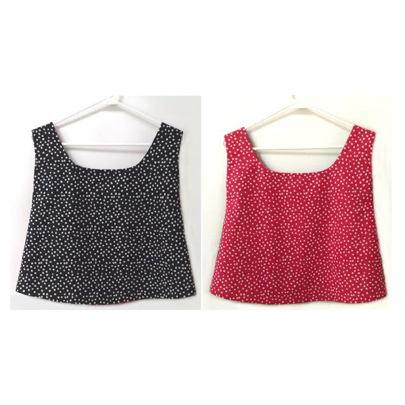 Front-Back REVERSIBLE Crop Top - White Polka Dots On Red And Black Backgrounds (S-M)